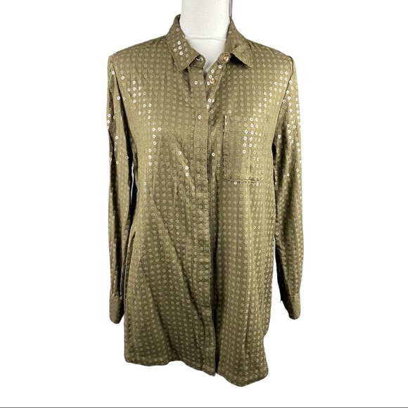 Maeve Tops - Anthropologie Maeve Green Sequin Button Up C1